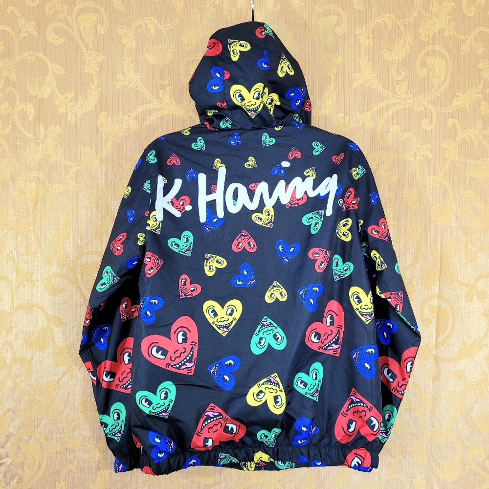 Keith Haring Members Only Windbreaker Jacket Hearts Pattern Multicolor